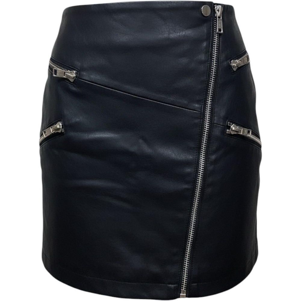 Avec Les Filles Anthro Black Faux Leather Moto Mini Skirt Zippers Size 2